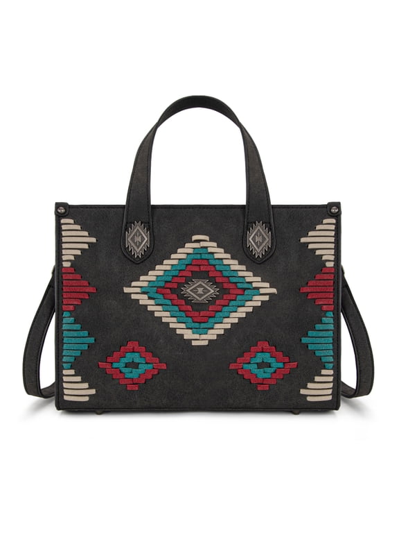 Women's Aztec Leather Tote Bag Set Stylish Handbag for Everyday Use, Black