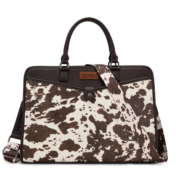 Wrangler Women Laptop Briefcase Tote Bag with Detachable Adjustable Strap, Cow-Coffee