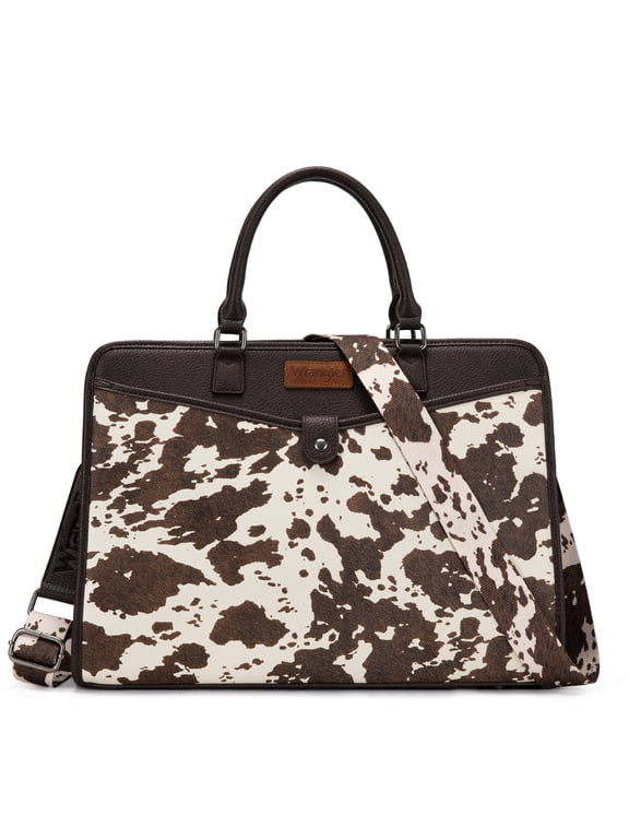 Wrangler Women Laptop Briefcase Tote Bag with Detachable Adjustable Strap, Cow-Coffee