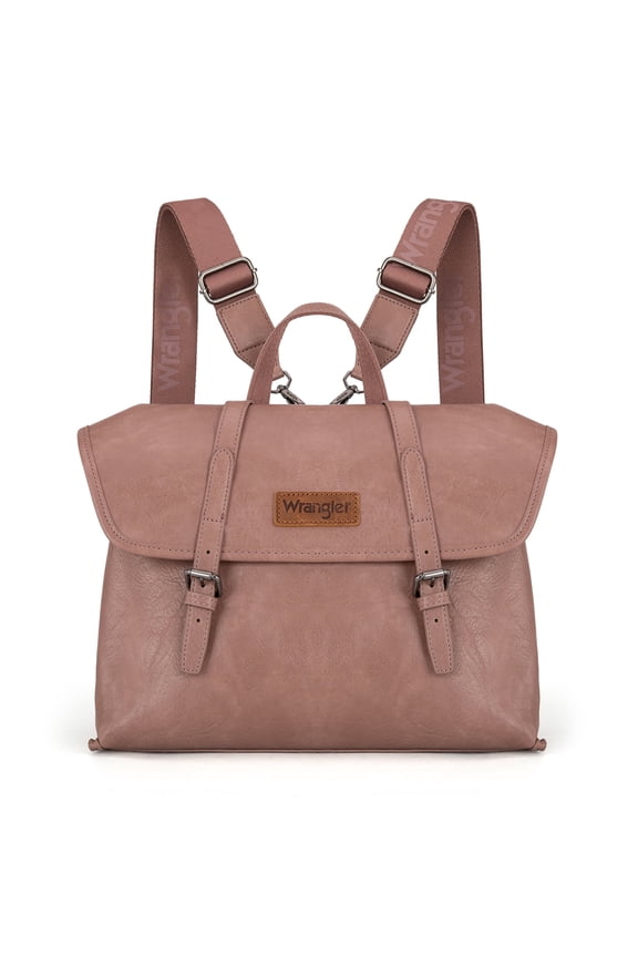 Wrangler Backpack Purse for Women Vegan Leather Fashion Anti Theft Convertible Backpack with Adjustable Strap, Dark Pink
