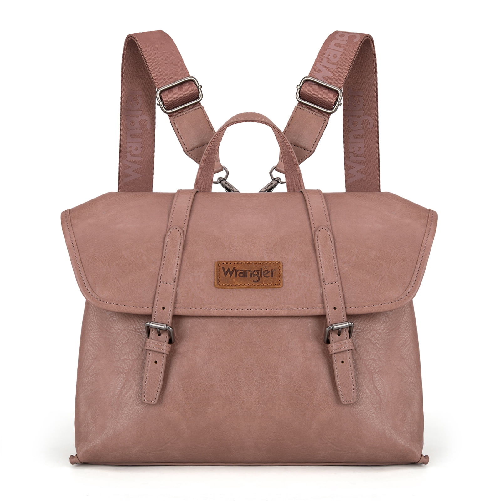 Wrangler Backpack Purse for Women Vegan Leather Fashion Anti Theft Convertible Backpack with Adjustable Strap, Dark Pink