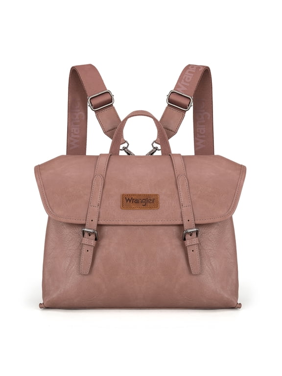 Wrangler Backpack Purse for Women Vegan Leather Fashion Anti Theft Convertible Backpack with Adjustable Strap, Dark Pink