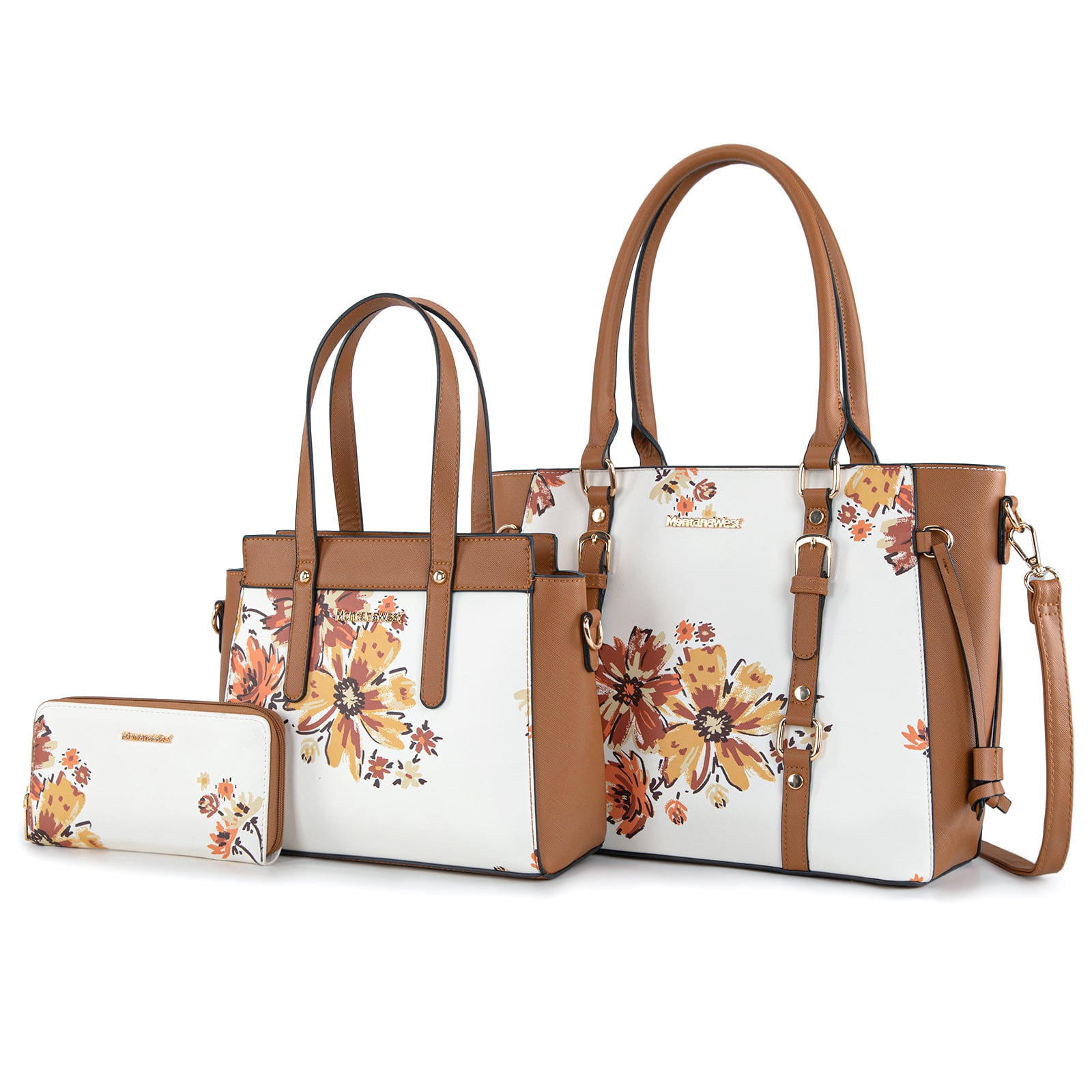Montana West 3PCS Purses for Women Tote Bag and Wallet Set Shoulder Satchel Handbags, light Brown
