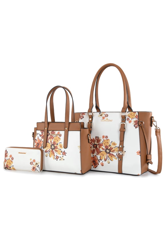 3PCS Purses for Women Tote Bag and Wallet Set Shoulder Satchel Handbags, light Brown