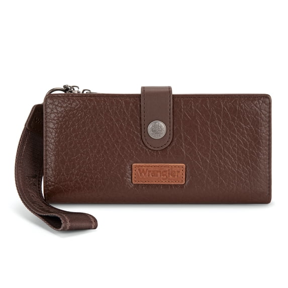Wrangler Womens Wallet Small Rfid Blocking Wristlet Wallets Cute Bifold Ladies Wallet with Zipper Pocket, Coffee