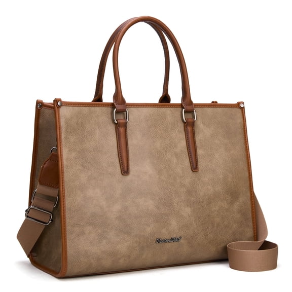 Montana West Laptop Tote Bag for Women 15.6 Inch Computer Bags Business Office Work Briefcase With Adjustable Shoulder Strap, Khaki