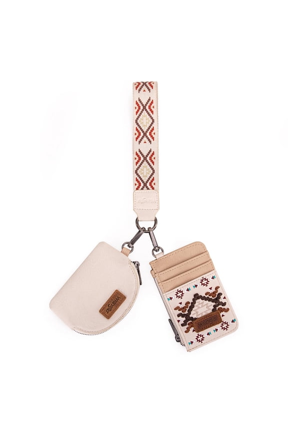 Wrangler Aztec Keychain Wristlet Wallets for Women Western Dual Pouch Wristlet Credit Card Holder Wallet with Zipper Pocket, Aztec-Tan