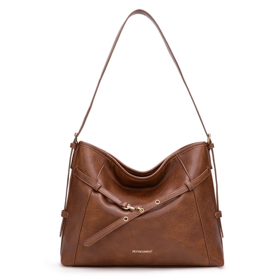 Montana West Hobo Shoulder Bag for Woman Adjustable Belt Buckle Hobo Bags with Adjustable Strap, Brown