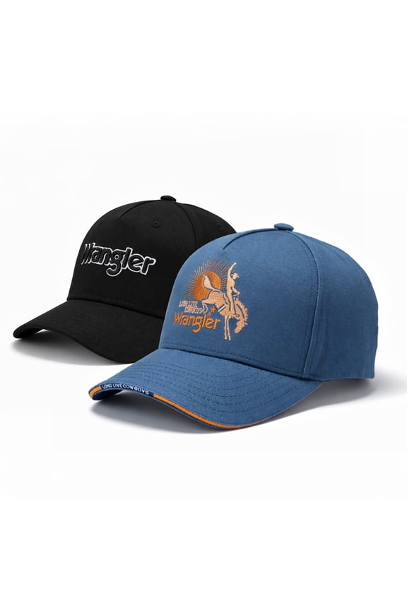 Wrangler Hat Set Unisex 2-Piece Trucker Hat for Men and Women Breathable Mesh Baseball Cap Structured 12-Panel Adjustable Snapback Outdoor Casual Fashion, Jean-Black