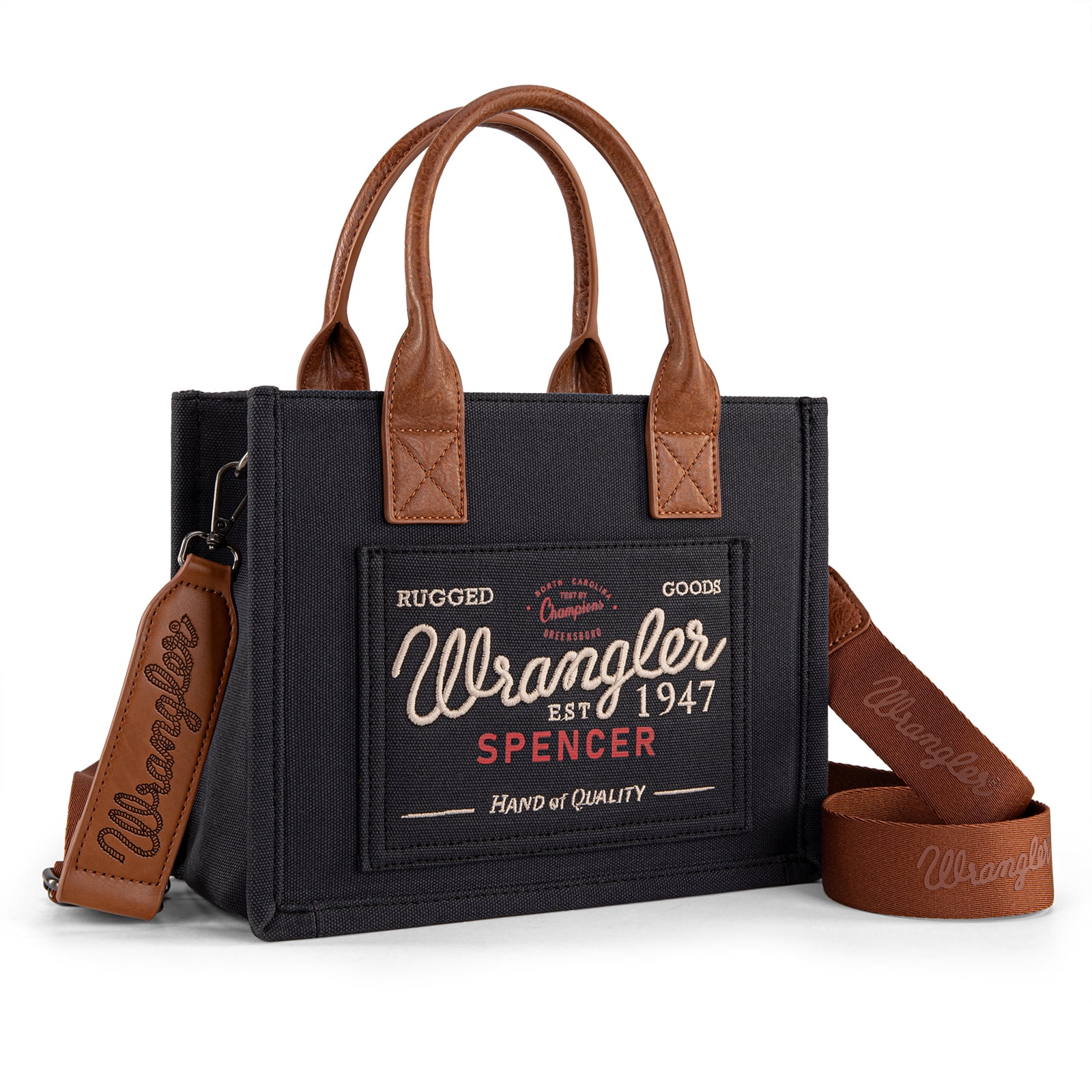 Wrangler Tote Bag for Women Retro Canvas Top Handle Purses and Handbags, Black
