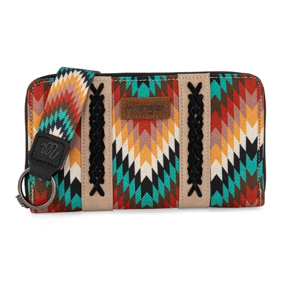 Wrangler Wallet Wristlet Aztec Clutch Long Purse Boho Credit Card Holder Wallet，Black