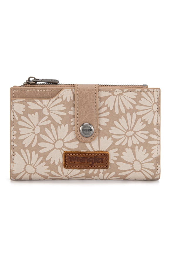 Wrangler Wallet for Women Bifold Card Holder with Zipper and ID Window, Tan