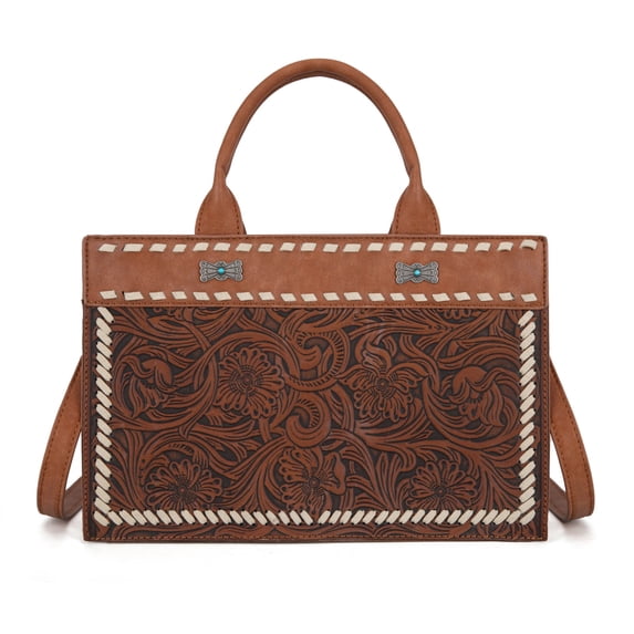 Montana West Vintage Western Handbag Exquisite Tooling, Unique Prints & Whipstitch Craftsmanship, Brown
