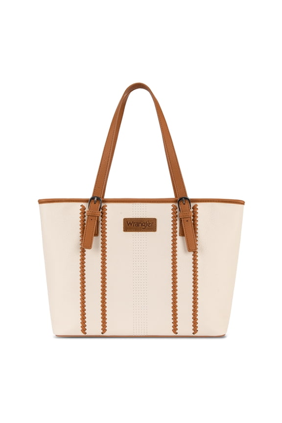 Wrangler Woven Tote Bag for Women Top Handle Satchel Handbag, Beige-Brown