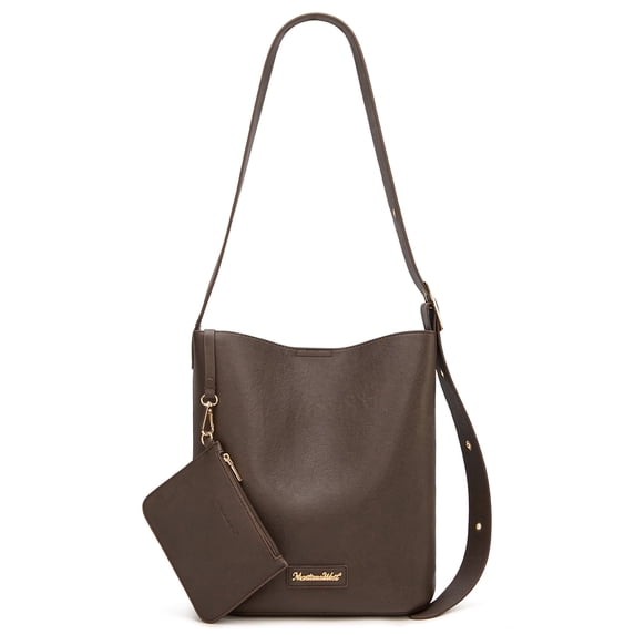 Montana West Medium Hobo Shoulder Bag for Women, 2PCS Slouchy Crossbody Purse with Zipper Pouch, Casual Bucket Handbag, Coffee