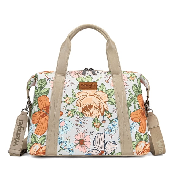 Wrangler Duffel Bag for Women Large Travel Weekender Bag Floral Flower Design, Tan