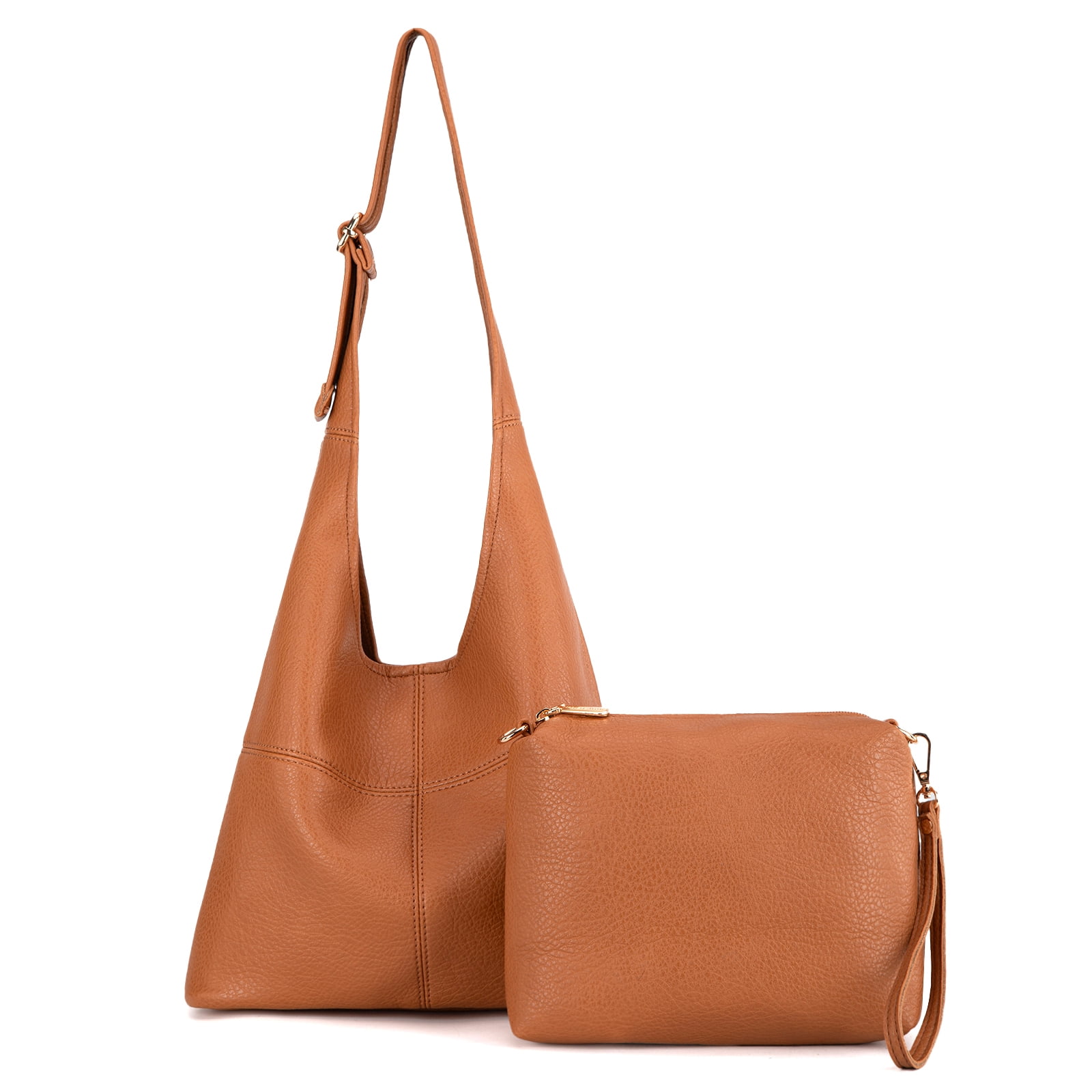 Montana West Hobo Bags Purse for Women Ultra Soft Foldable Shoulder Slouchy Handbags with Cosmetic bag, Light Brown