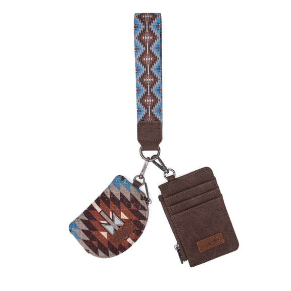 Wrangler Aztec Keychain Wristlet Wallets for Women Western Dual Pouch Wristlet Credit Card Holder Wallet with Zipper Pocket, Angel-Coffee