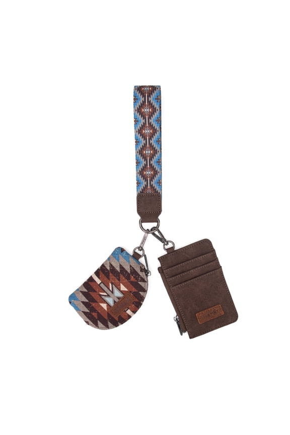 Wrangler Aztec Keychain Wristlet Wallets for Women Western Dual Pouch Wristlet Credit Card Holder Wallet with Zipper Pocket, Angel-Coffee