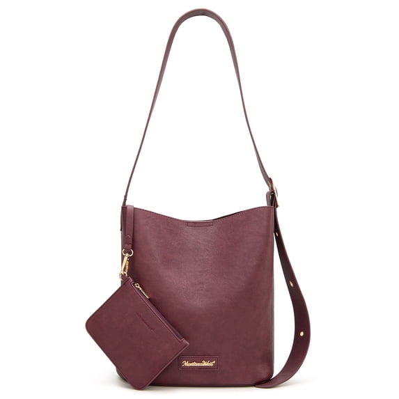 Montana West Medium Hobo Shoulder Bag for Women, 2PCS Slouchy Crossbody Purse with Zipper Pouch, Casual Bucket Handbag, Burgundy