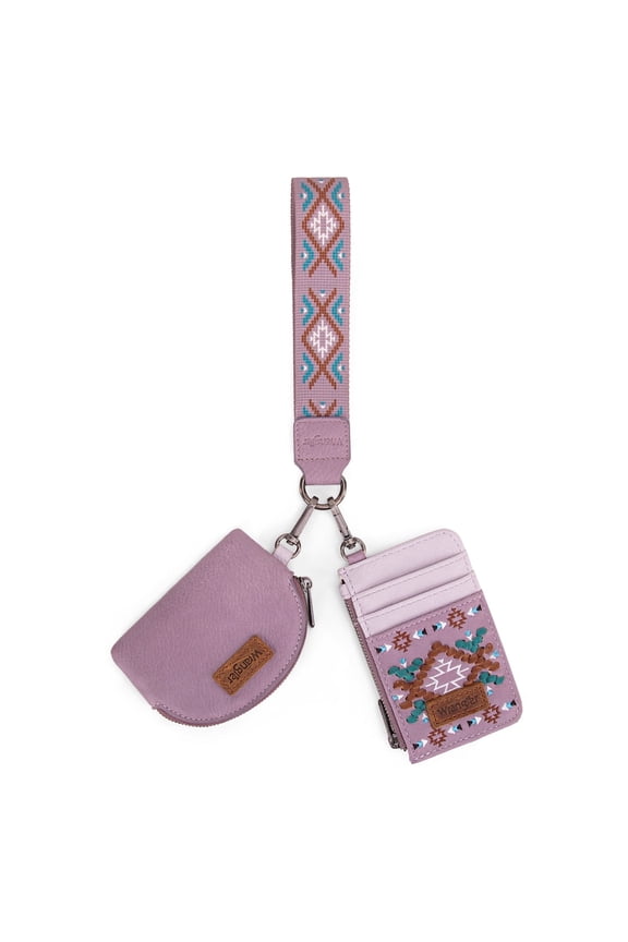 Wrangler Aztec Keychain Wristlet Wallets for Women Western Dual Pouch Wristlet Credit Card Holder Wallet with Zipper Pocket, Aztec-Purple