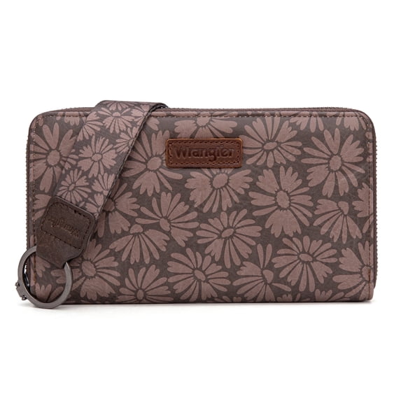 Wrangler Black Daisy Wallet for Women Bifold Credit Card Wallet Large Women's Wallets Ladies Cash Wallet with ID Window RFID Lining Card Cases Money, Coffee