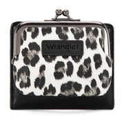 Montana West Wrangler Womens RFID-Blocking Leopard Print Wallet - Compact Bifold Credit Card Holder with Kiss Clasp, Black