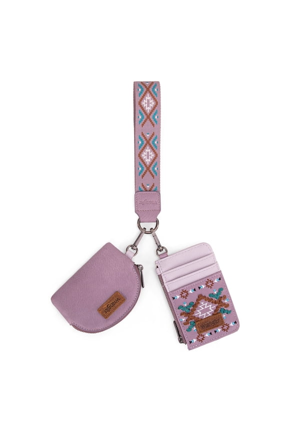 Wrangler Aztec Keychain Wristlet Wallets for Women Western Dual Pouch Wristlet Credit Card Holder Wallet with Zipper Pocket, Aztec-Purple