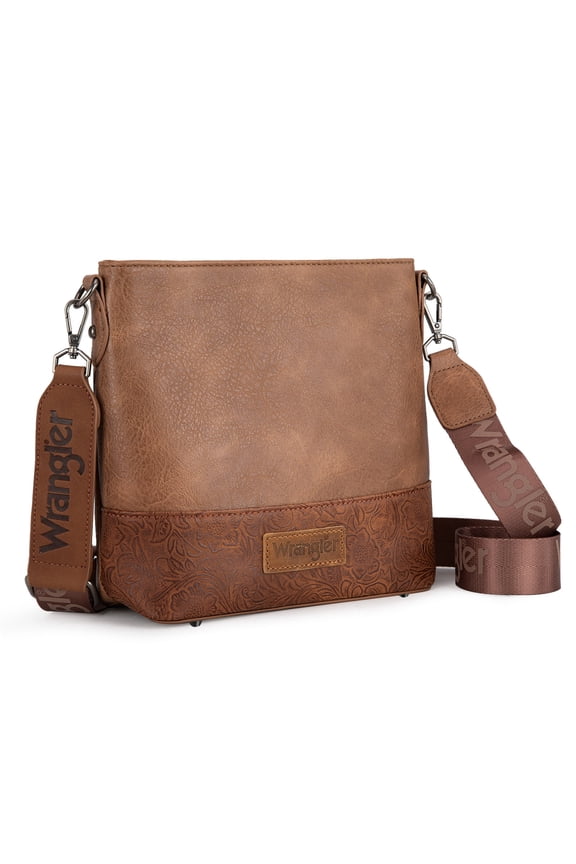 Wrangler Crossbody Purses for Women Two Tone Crossbody Bags Women Purses and Handbags, Western-Brown