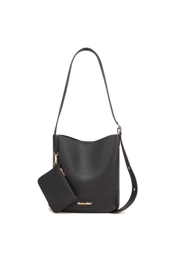 Medium Hobo Shoulder Bag for Women, 2PCS Slouchy Crossbody Purse with Zipper Pouch, Casual Bucket Handbag, Black