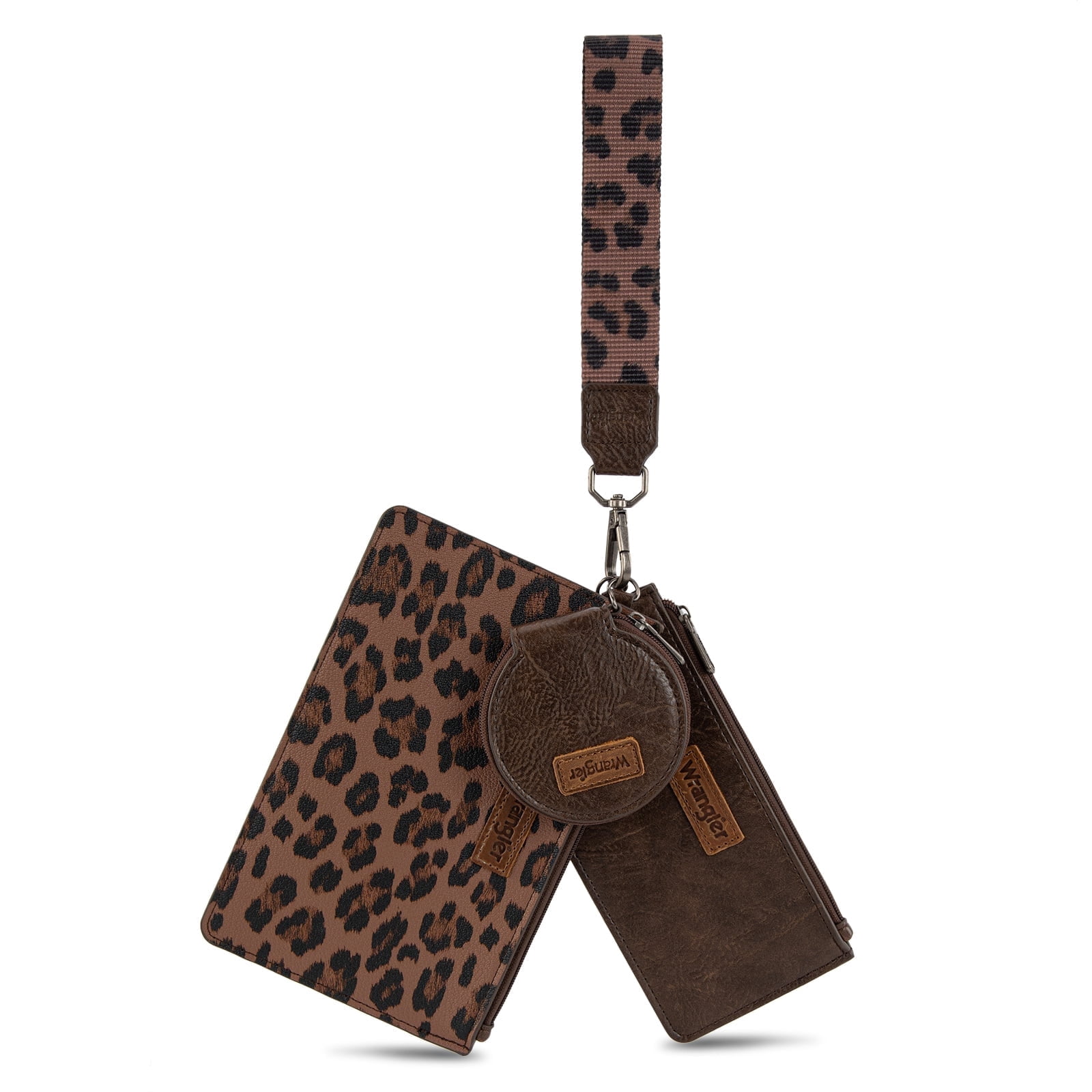 Wrangler Women's Keychain Wristlet Wallet Dual Pouch Design with Zipper Coin Purse, Spacious & Easy to Carry, Coffee