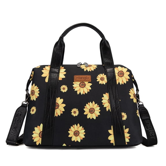 Wrangler Duffel Bag for Women Large Travel Weekender Bag Floral Flower Design, Black-Yellow