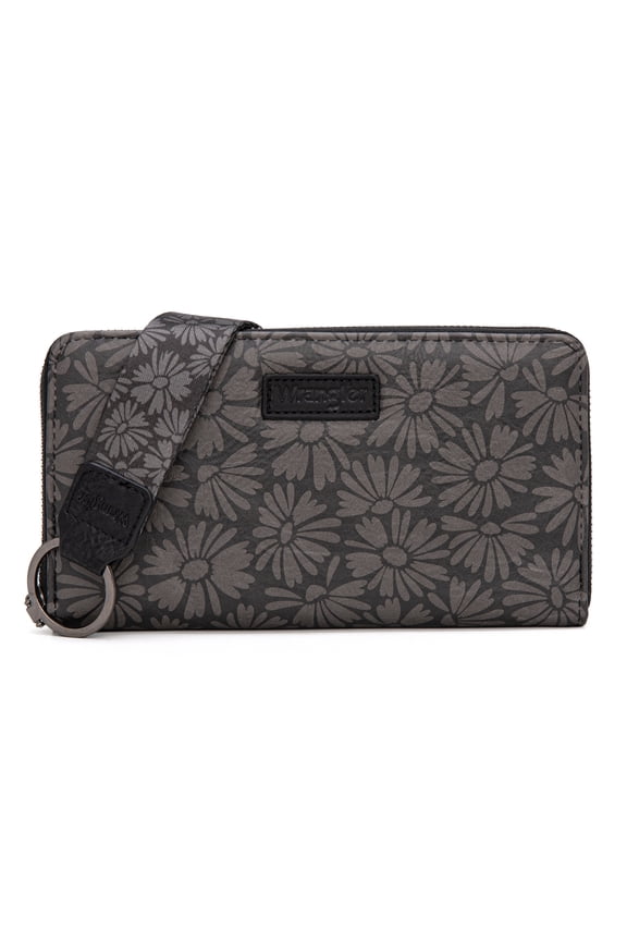 Wrangler Black Daisy Wallet for Women Bifold Credit Card Wallet Large Women's Wallets Ladies Cash Wallet with ID Window RFID Lining Card Cases Money, Black