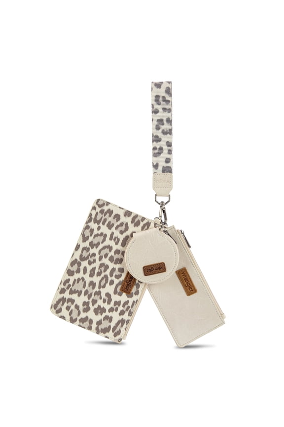 Wrangler Women's Keychain Wristlet Wallet Dual Pouch Design with Zipper Coin Purse, Spacious & Easy to Carry, Beige