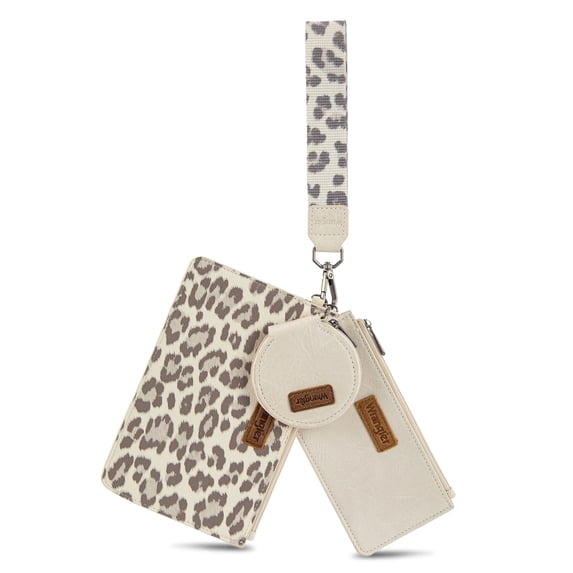 Wrangler Women's Keychain Wristlet Wallet Dual Pouch Design with Zipper Coin Purse, Spacious & Easy to Carry, Beige