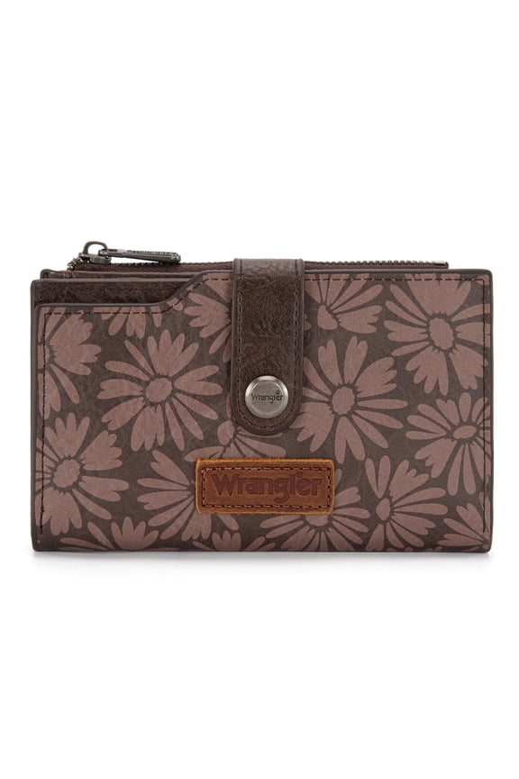Wrangler Wallet for Women Bifold Card Holder with Zipper and ID Window, Coffee