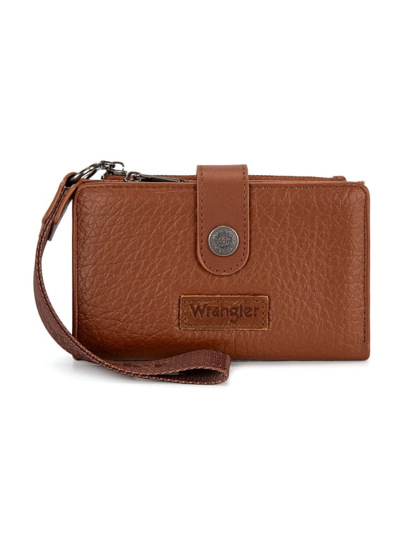 Wrangler Womens Wallet Small Rfid Blocking Wristlet Wallets Cute Bifold Ladies Wallet with Zipper Pocket, Brown
