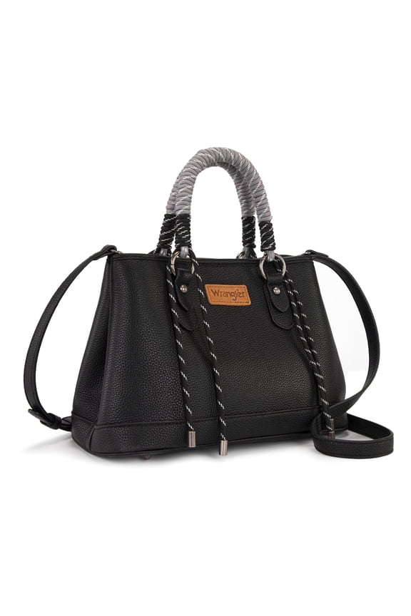 Wrangler Tote Bags for Women Medium Satchel Purse with Designer Braided Rope Top Handle, Black