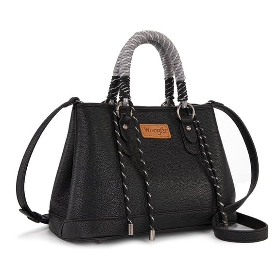 Wrangler Tote Bags for Women Medium Satchel Purse with Designer Braided Rope Top Handle, Black