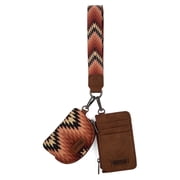 Wrangler Aztec Keychain Wristlet Wallets for Women Western Dual Pouch Wristlet Credit Card Holder Wallet with Zipper Pocket, Geometric-Brown