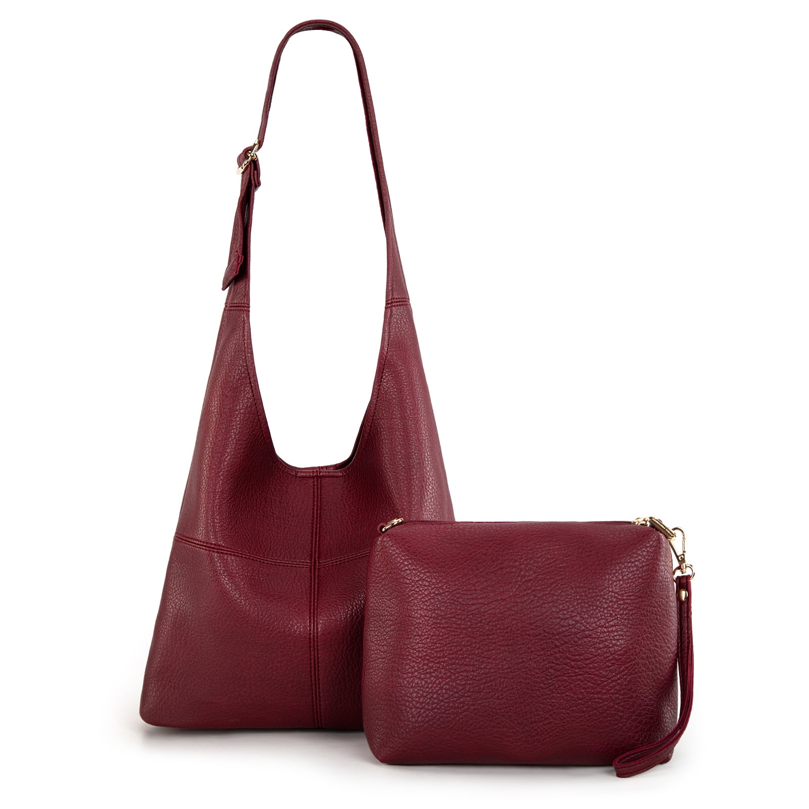 Montana West Hobo Bags Purse for Women Ultra Soft Foldable Shoulder Slouchy Handbags with Cosmetic bag, Burgundy
