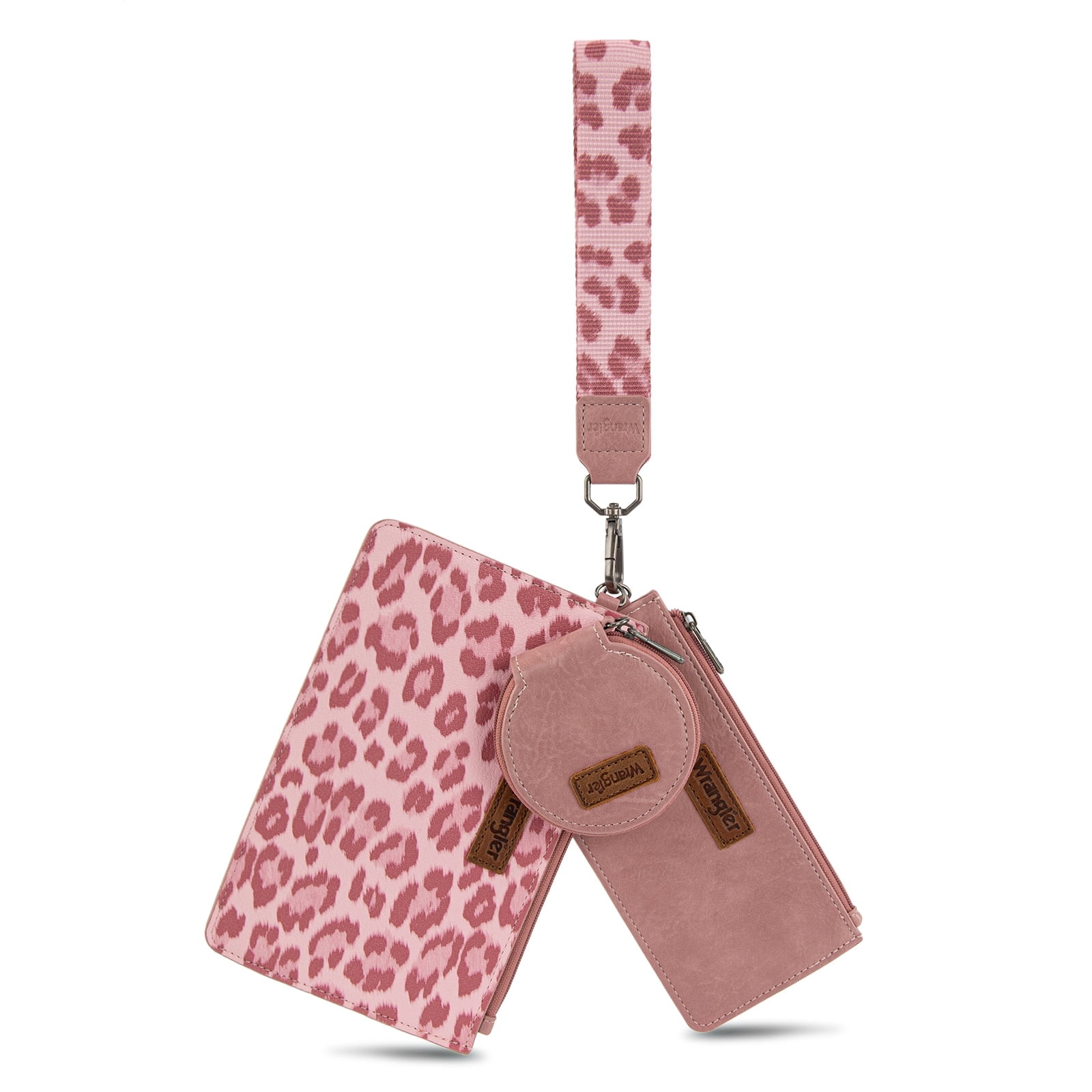 Wrangler Women's Keychain Wristlet Wallet Dual Pouch Design with Zipper Coin Purse, Spacious & Easy to Carry, Dark Pink