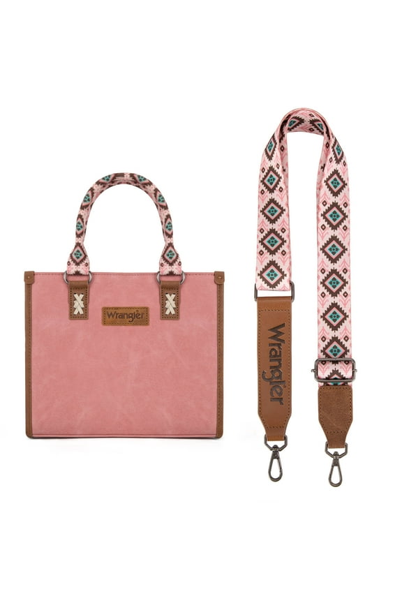 Wrangler Tote Bag for Women Western Retro Purse Top Handle Handbags with Aztec Strap, Pink