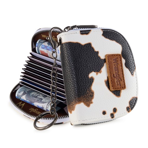 Wrangler Small Keychain Wallet for Women RFID Blocking Card Holder Floral Coin Purse, Cow Brown