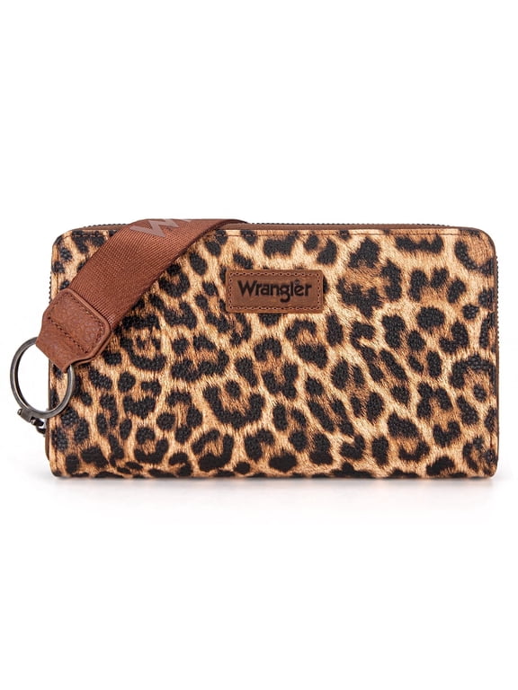 Wrangler Womens Wallet Wristlet Long Purse Designer Clutch Large Capacity Credit Card Holder Gifts for Women, leopard Print
