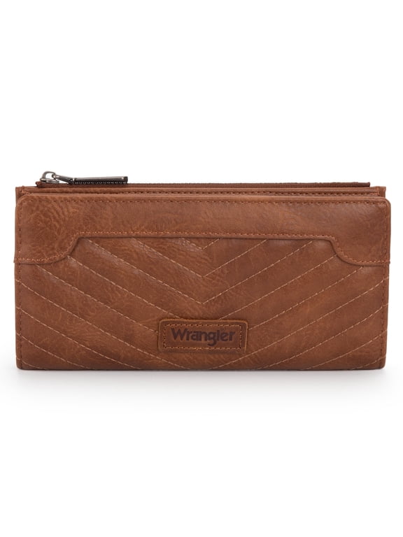 Wrangler Wallet for Women Bifold Credit Card Wallets with Smooth Zippers, Brown
