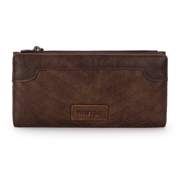 Wrangler Minimalist Wallet Credit Card Wallet for Women with Smooth Zippers, Coffee
