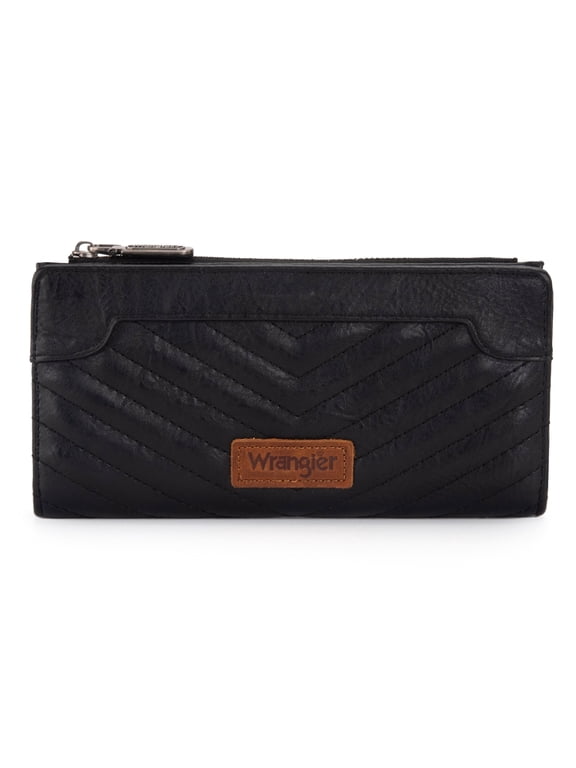 Wrangler Wallet for Women Bifold Credit Card Wallets with Smooth Zippers, Black