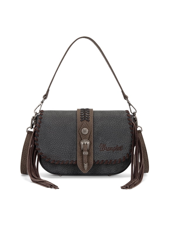 Wrangler Western Shoulder Bag for Women Vintage Cowgirl Crossbody Purse with Fringe, Black