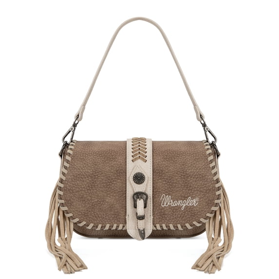 Wrangler Western Shoulder Bag for Women Vintage Cowgirl Crossbody Purse with Fringe, Dark Brown